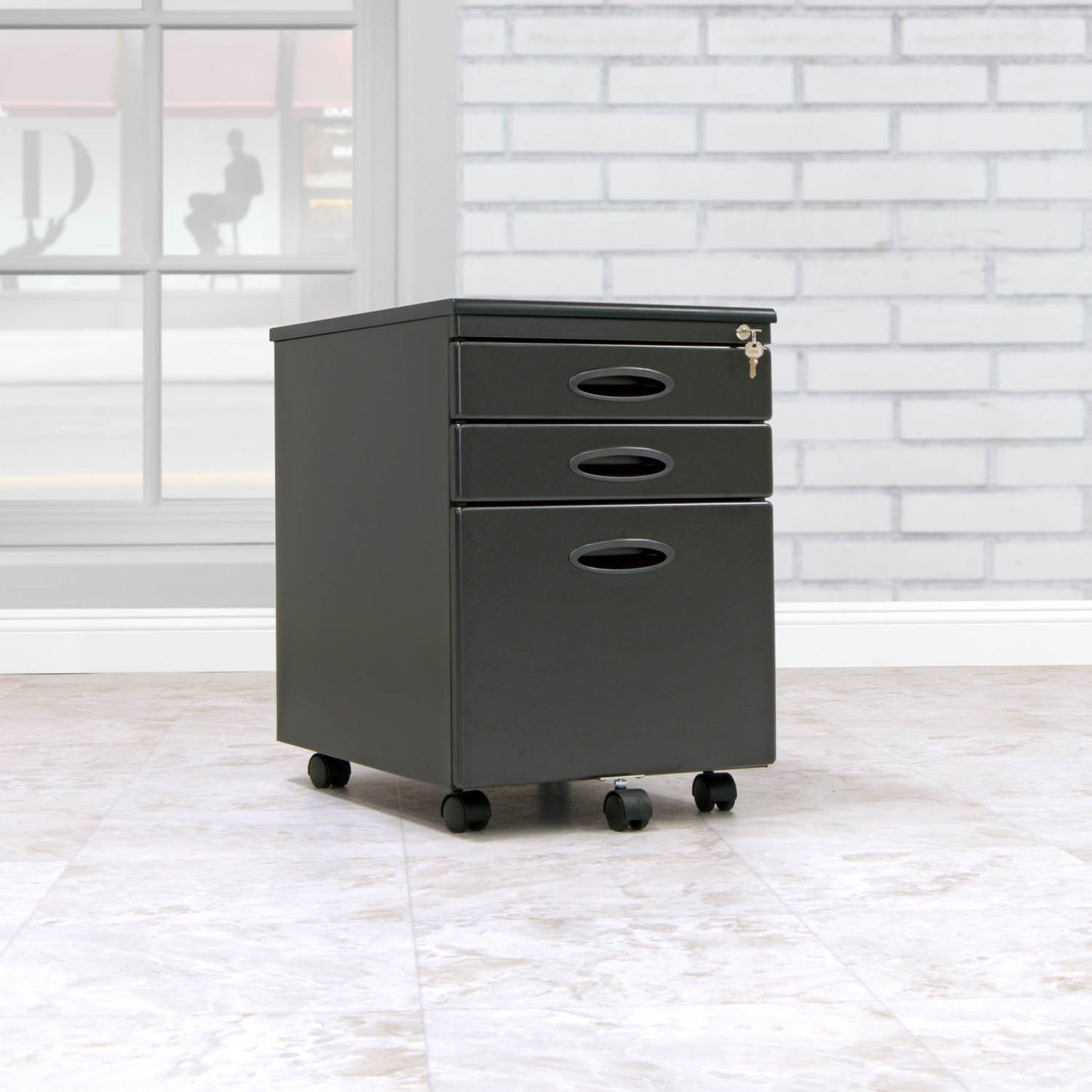 Metal Mobile File Cabinet with 3-Locking Drawers