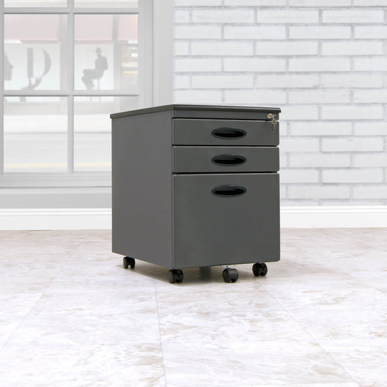 Metal Mobile File Cabinet with 3-Locking Drawers