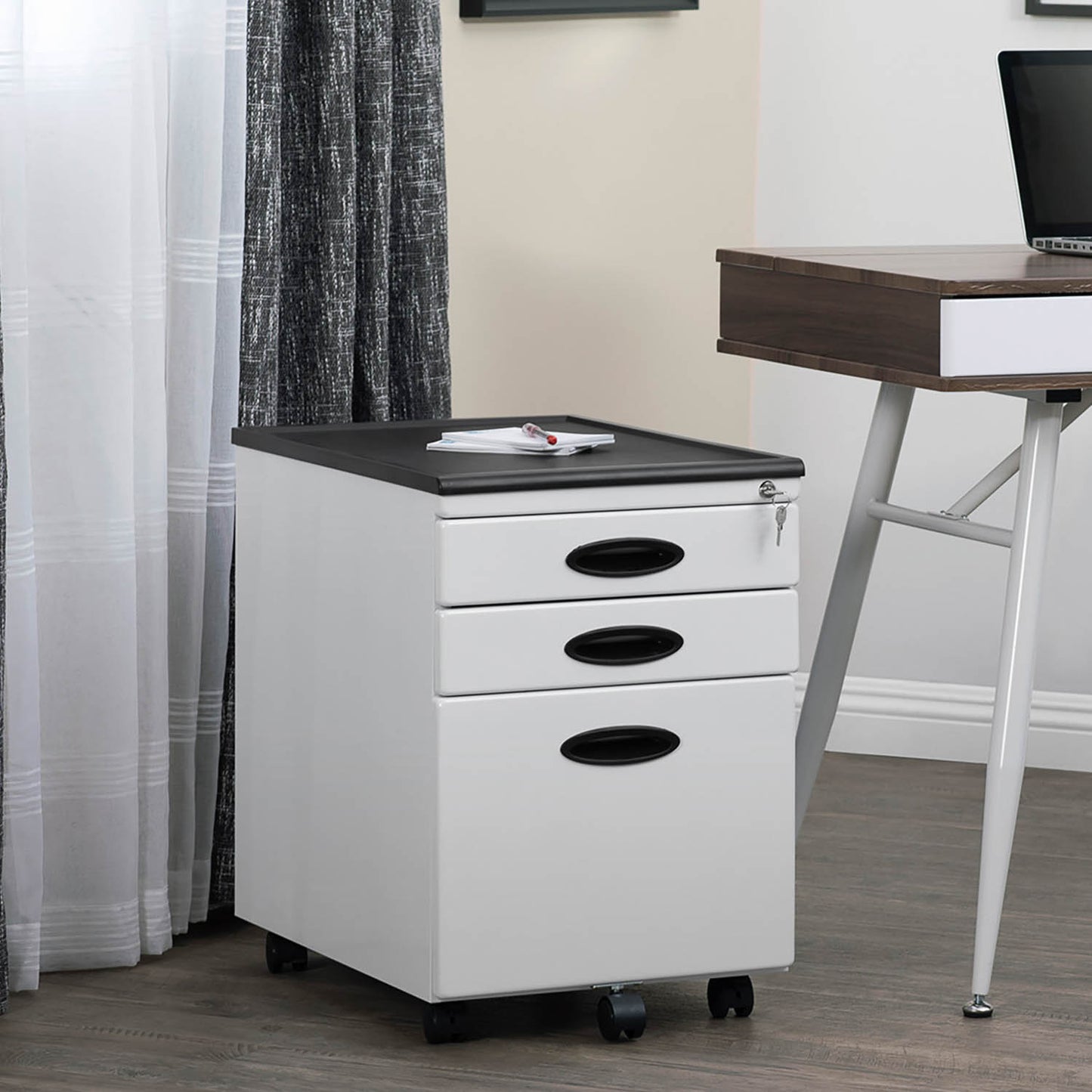 Metal Mobile File Cabinet with 3-Locking Drawers