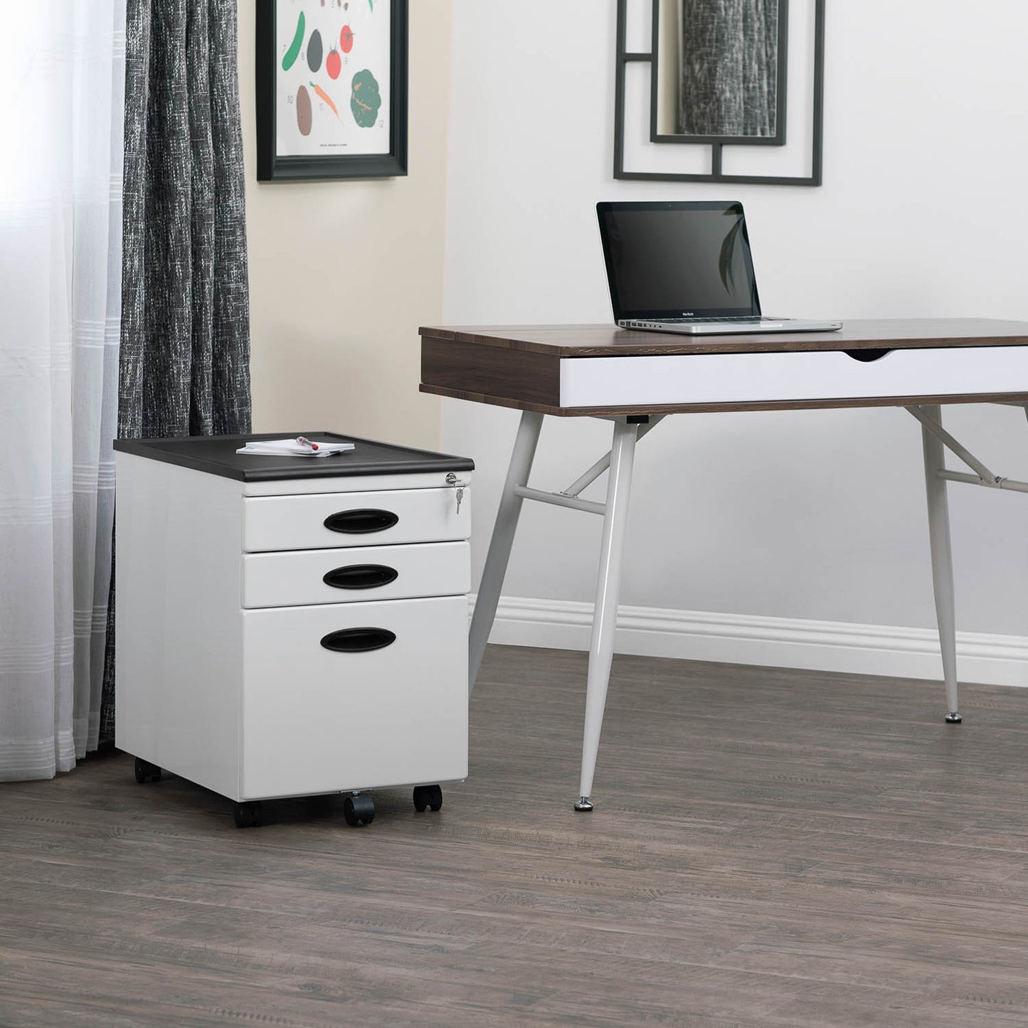 Metal Mobile File Cabinet with 3-Locking Drawers