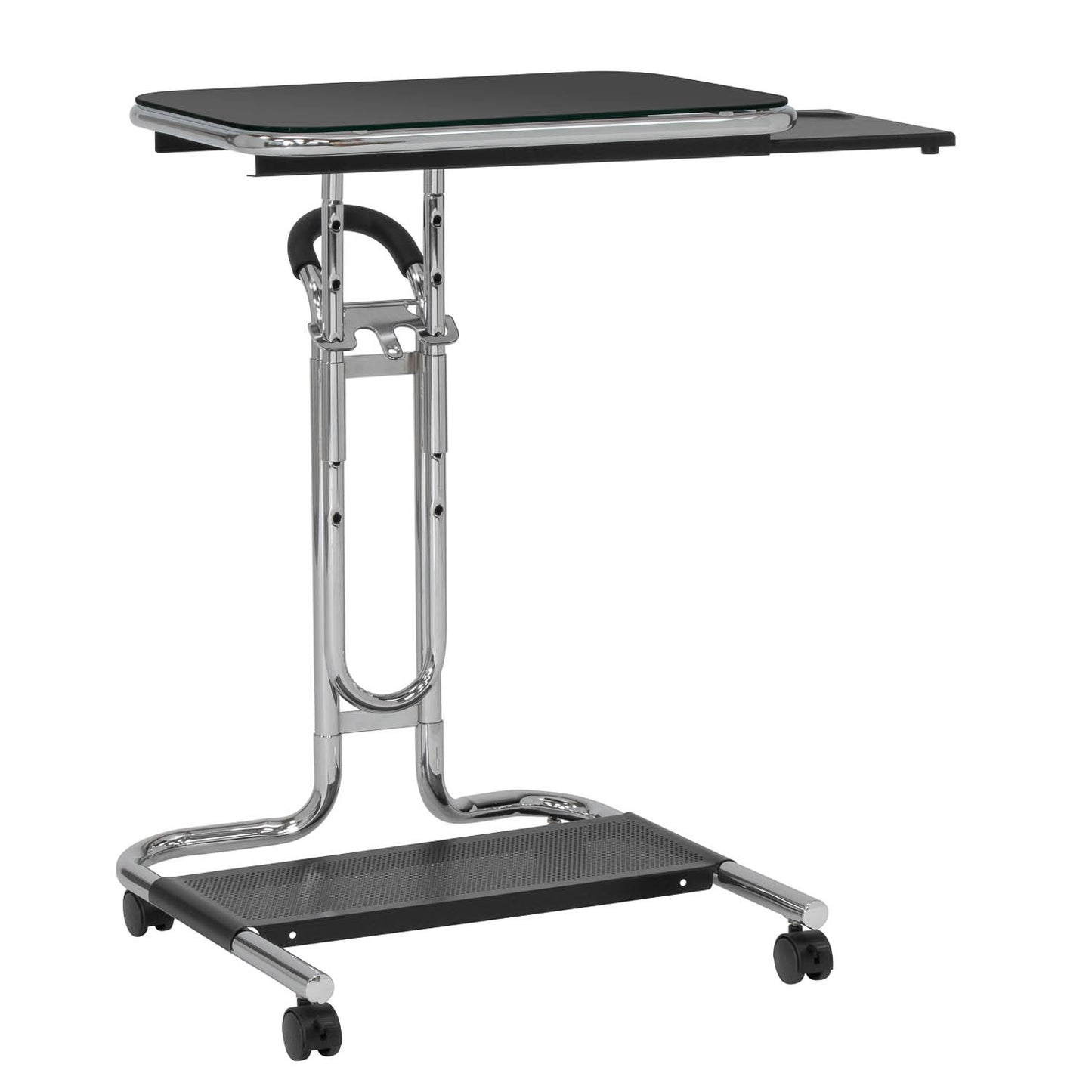 Height-Adjustable Modern Laptop Cart with Slide-Out & Bottom Storage Shelf