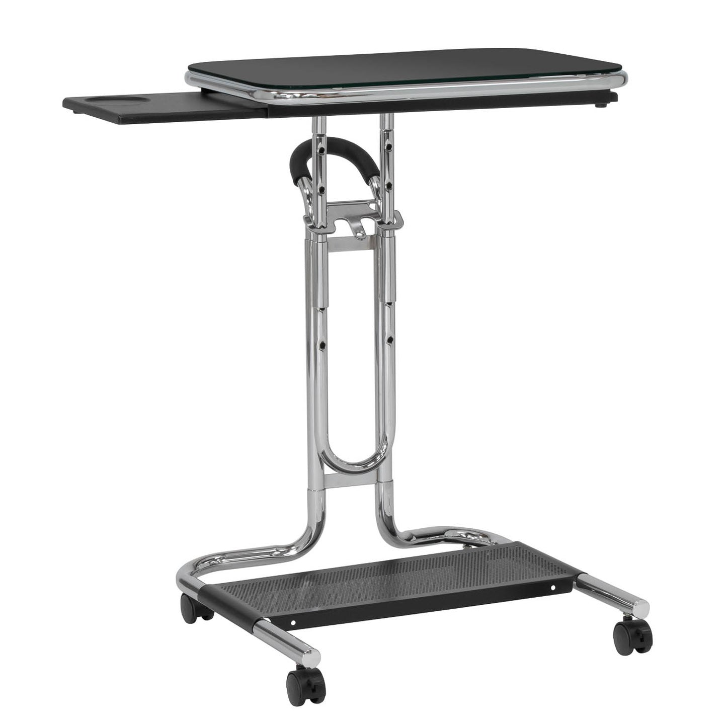 Height-Adjustable Modern Laptop Cart with Slide-Out & Bottom Storage Shelf