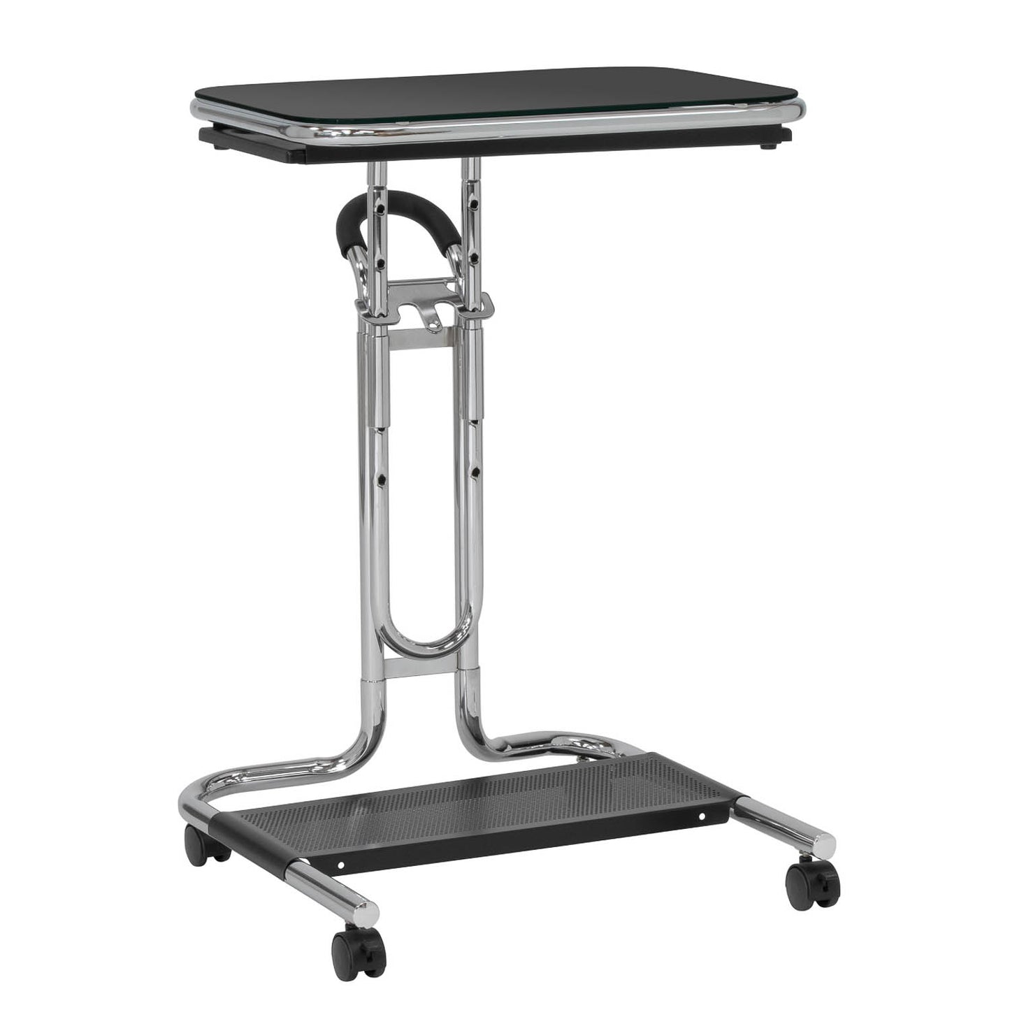 Height-Adjustable Modern Laptop Cart with Slide-Out & Bottom Storage Shelf