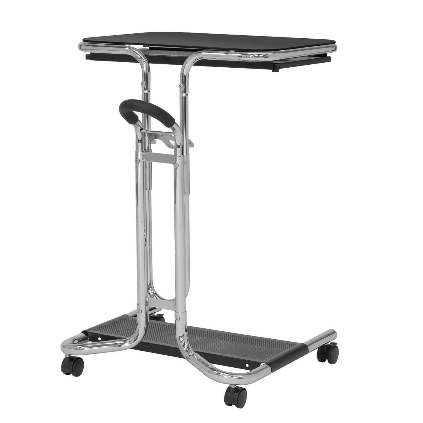 Height-Adjustable Modern Laptop Cart with Slide-Out & Bottom Storage Shelf