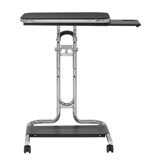 Height-Adjustable Modern Laptop Cart with Slide-Out & Bottom Storage Shelf