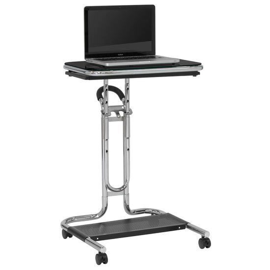 Height-Adjustable Modern Laptop Cart with Slide-Out & Bottom Storage Shelf