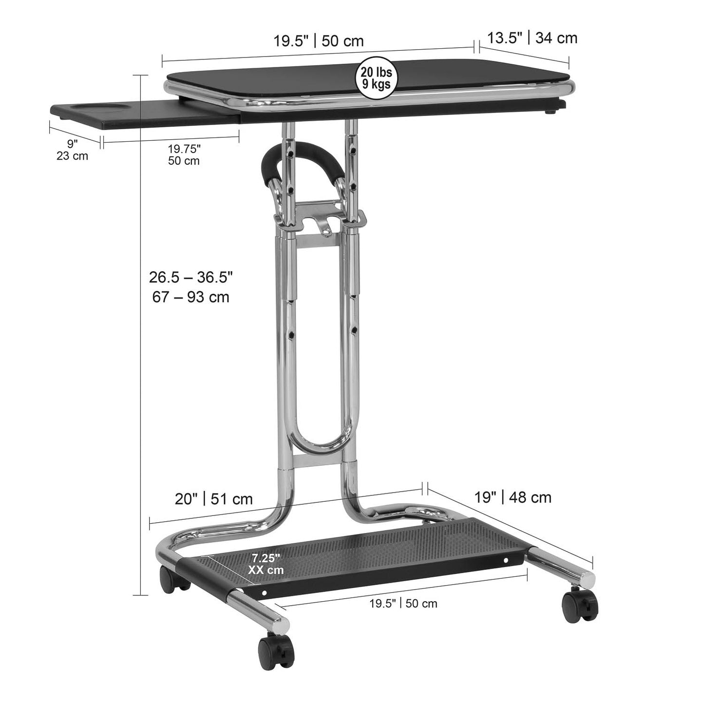 Height-Adjustable Modern Laptop Cart with Slide-Out & Bottom Storage Shelf