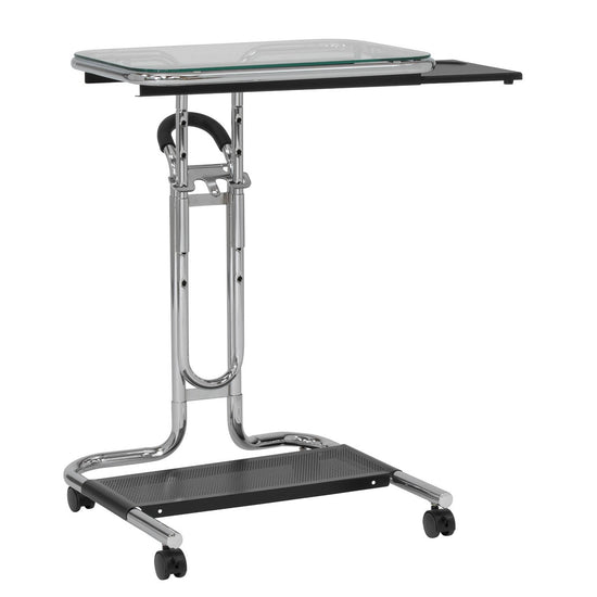 Height-Adjustable Modern Laptop Cart with Slide-Out & Bottom Storage Shelf