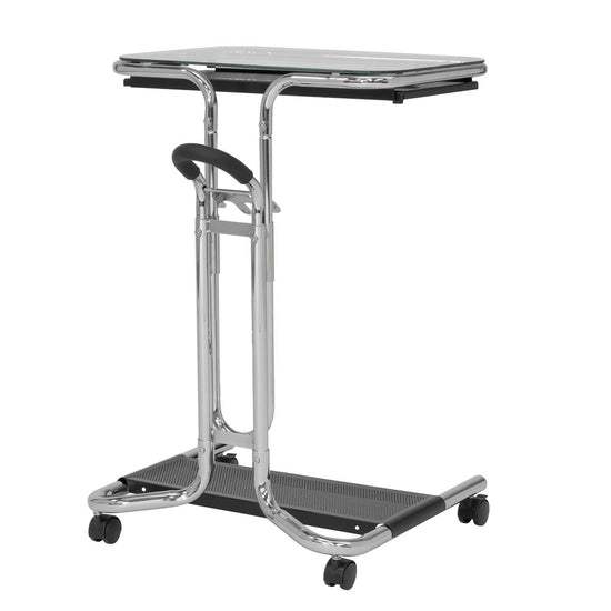 Height-Adjustable Modern Laptop Cart with Slide-Out & Bottom Storage Shelf