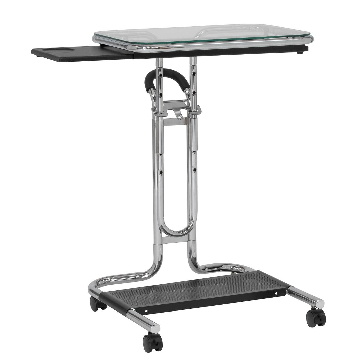 Height-Adjustable Modern Laptop Cart with Slide-Out & Bottom Storage Shelf